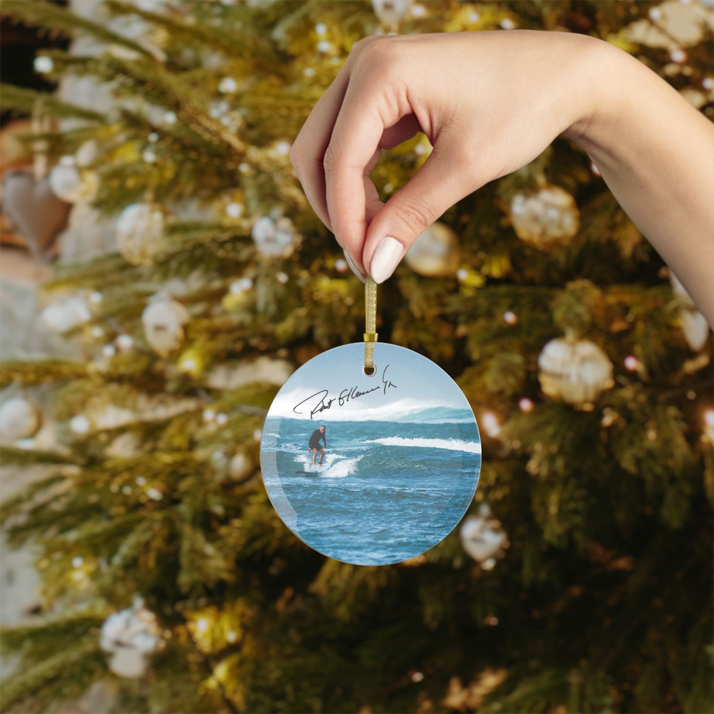 Kennedy Surfing  III Signature Glass Ornament