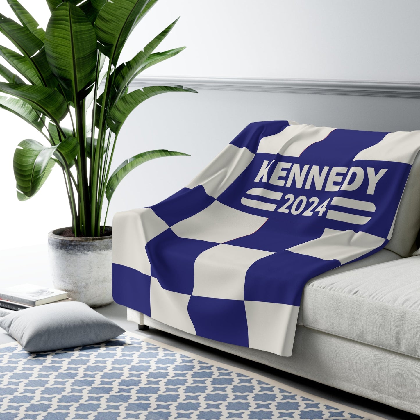 Kennedy Classic Navy Checkered Sherpa Fleece Blanket - TEAM KENNEDY. All rights reserved