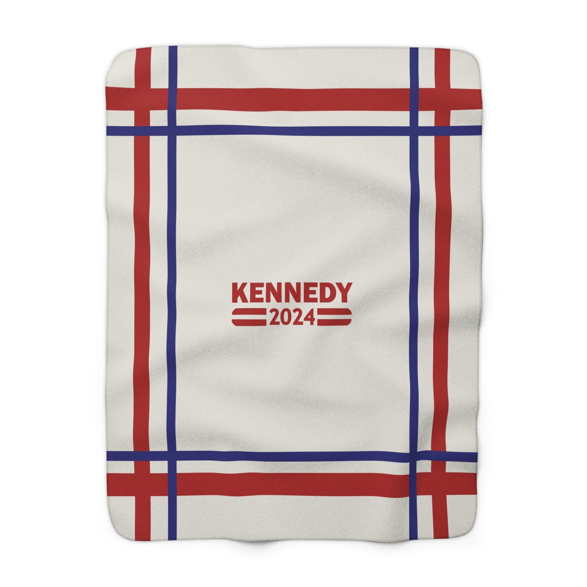 Kennedy Classic Red and Navy Bordered Sherpa Fleece Blanket - TEAM KENNEDY. All rights reserved