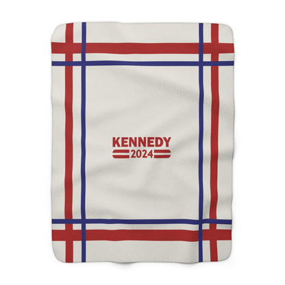 Kennedy Classic Red and Navy Bordered Sherpa Fleece Blanket - TEAM KENNEDY. All rights reserved