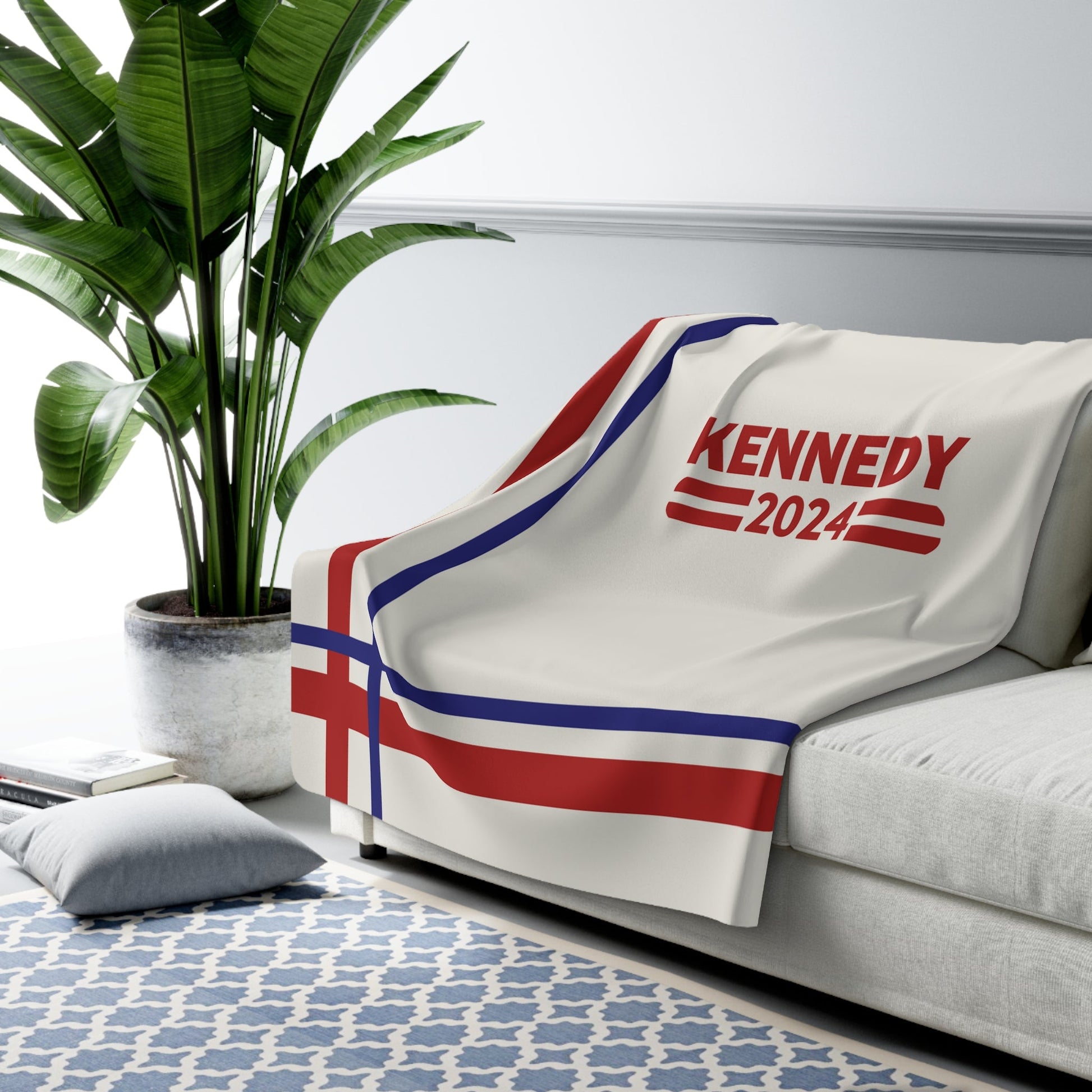 Kennedy Classic Red and Navy Bordered Sherpa Fleece Blanket - TEAM KENNEDY. All rights reserved