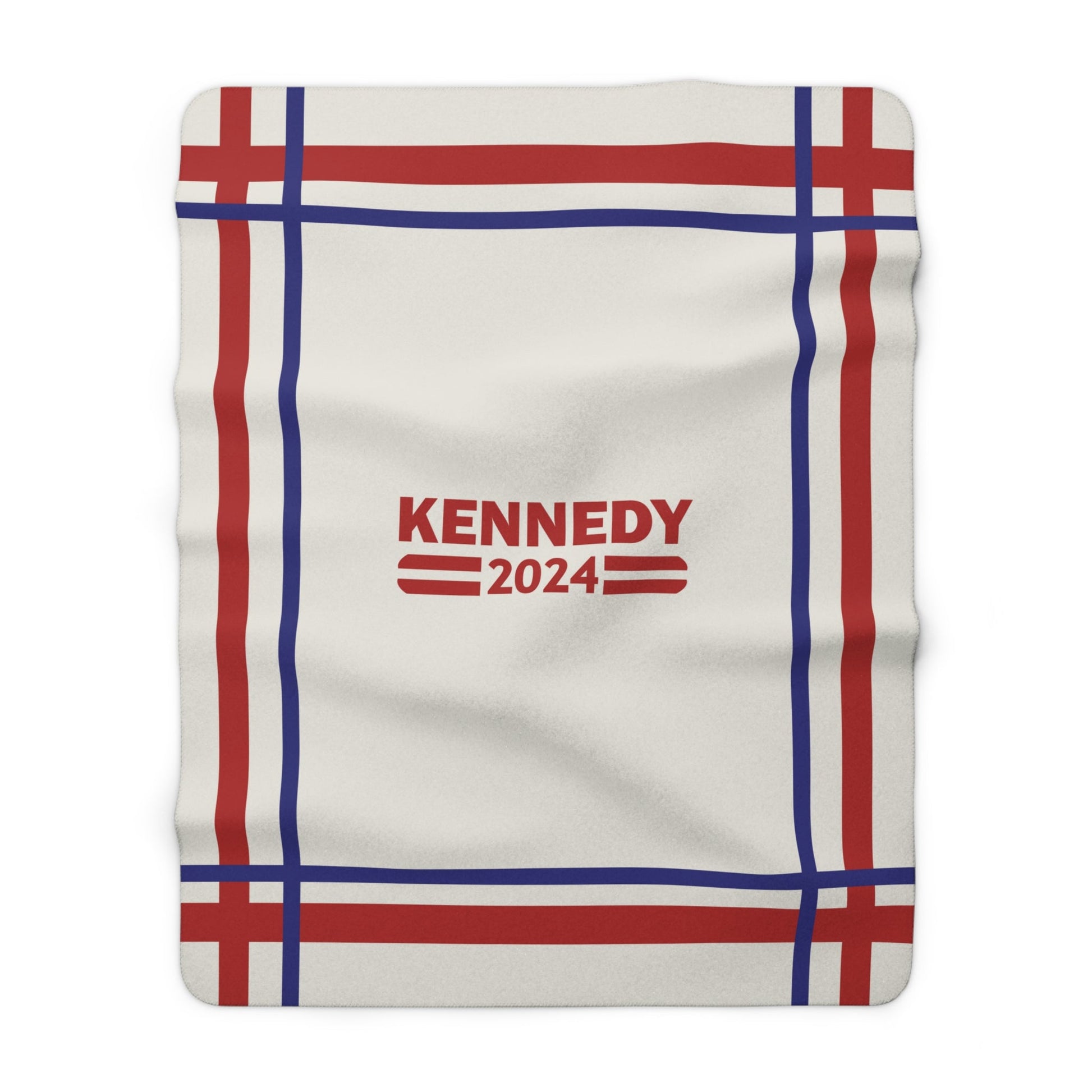 Kennedy Classic Red and Navy Bordered Sherpa Fleece Blanket - TEAM KENNEDY. All rights reserved