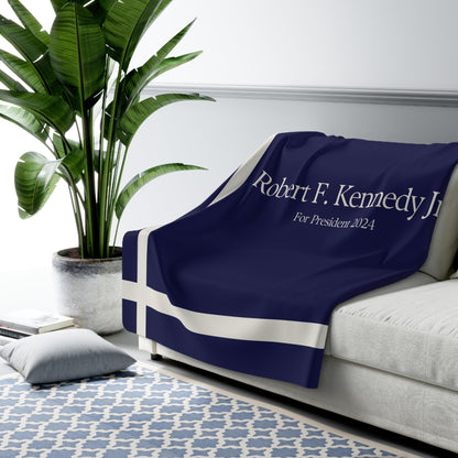 Kennedy for President Bordered Navy Sherpa Fleece Blanket - TEAM KENNEDY. All rights reserved