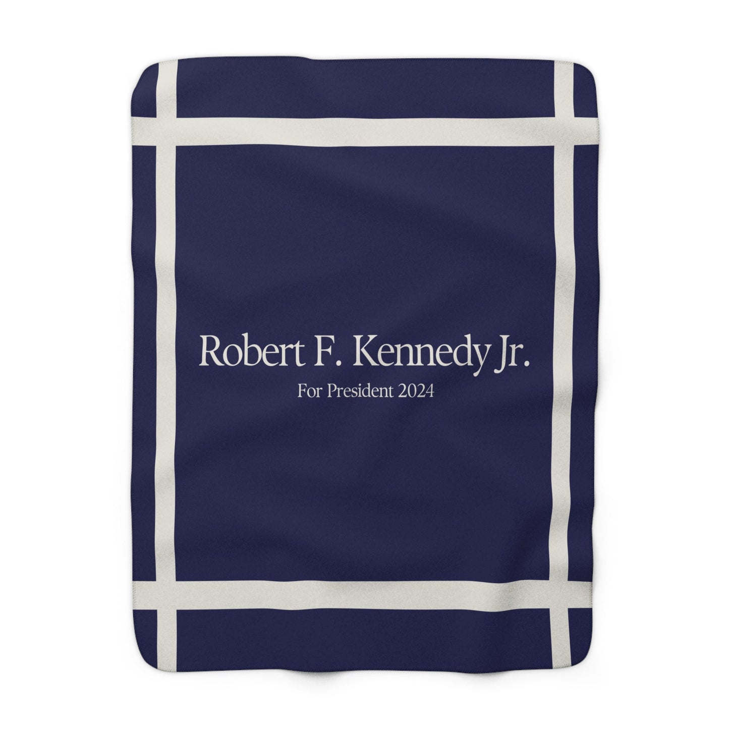 Kennedy for President Bordered Navy Sherpa Fleece Blanket - TEAM KENNEDY. All rights reserved