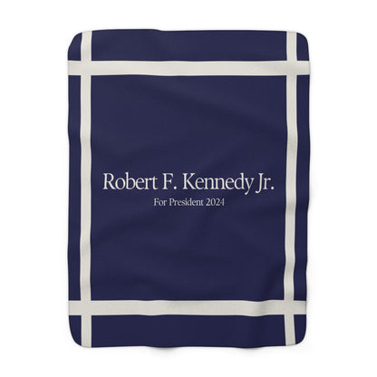 Kennedy for President Bordered Navy Sherpa Fleece Blanket - TEAM KENNEDY. All rights reserved