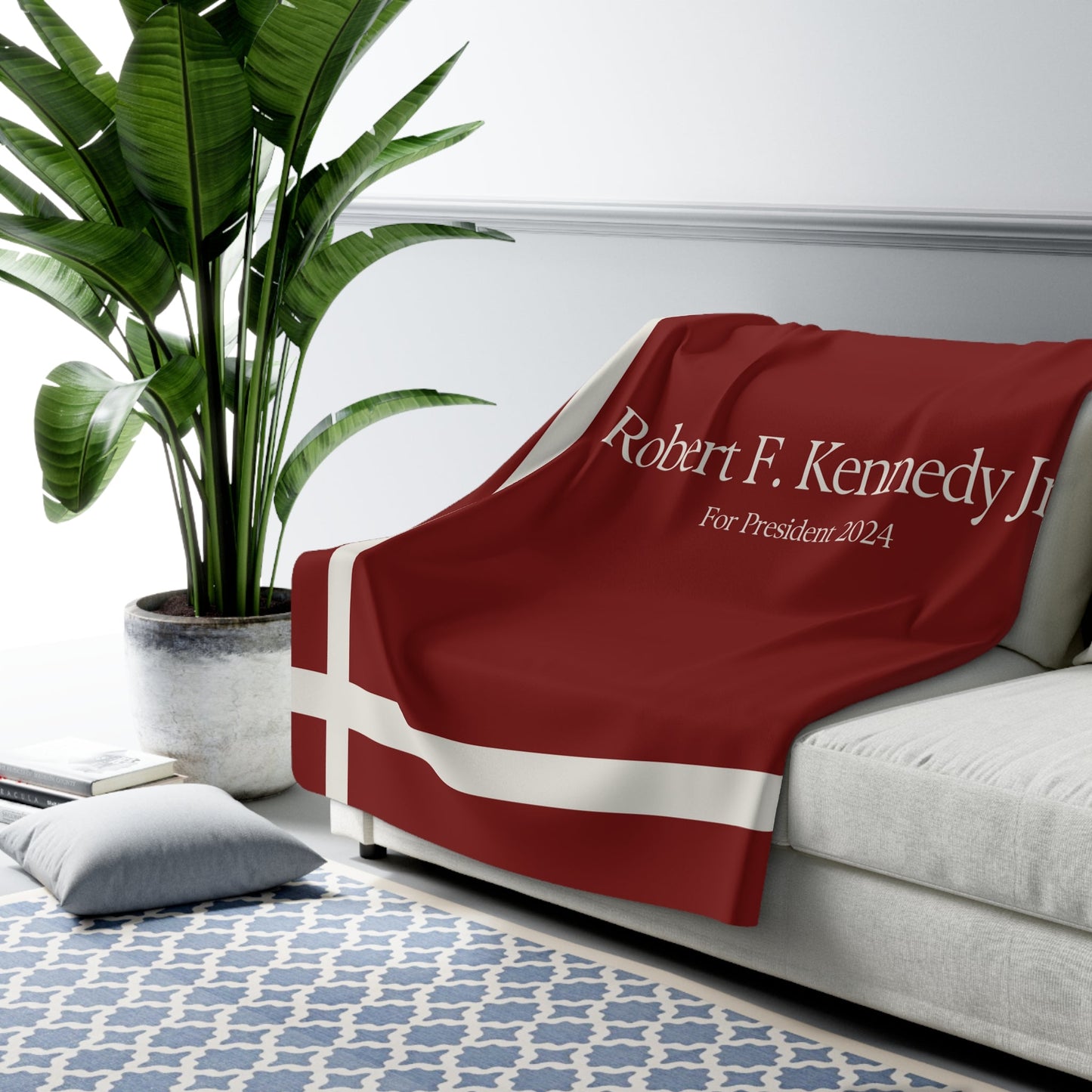 Kennedy for President Bordered Red Sherpa Fleece Blanket - TEAM KENNEDY. All rights reserved