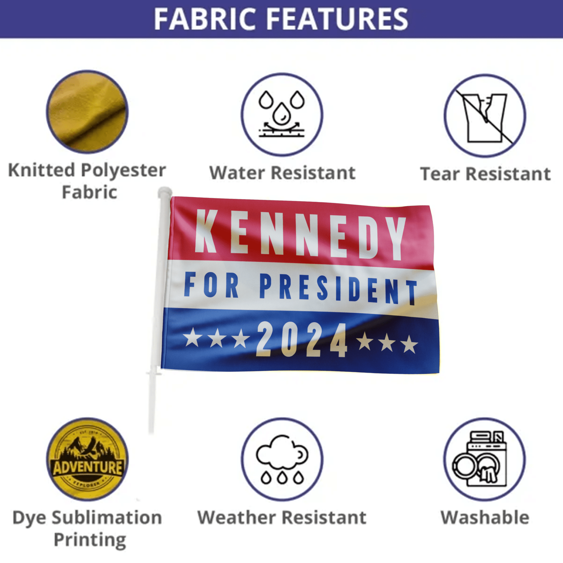 Kennedy for President Car Flag | Double - Sided 18"x12" - Team Kennedy Official Merchandise