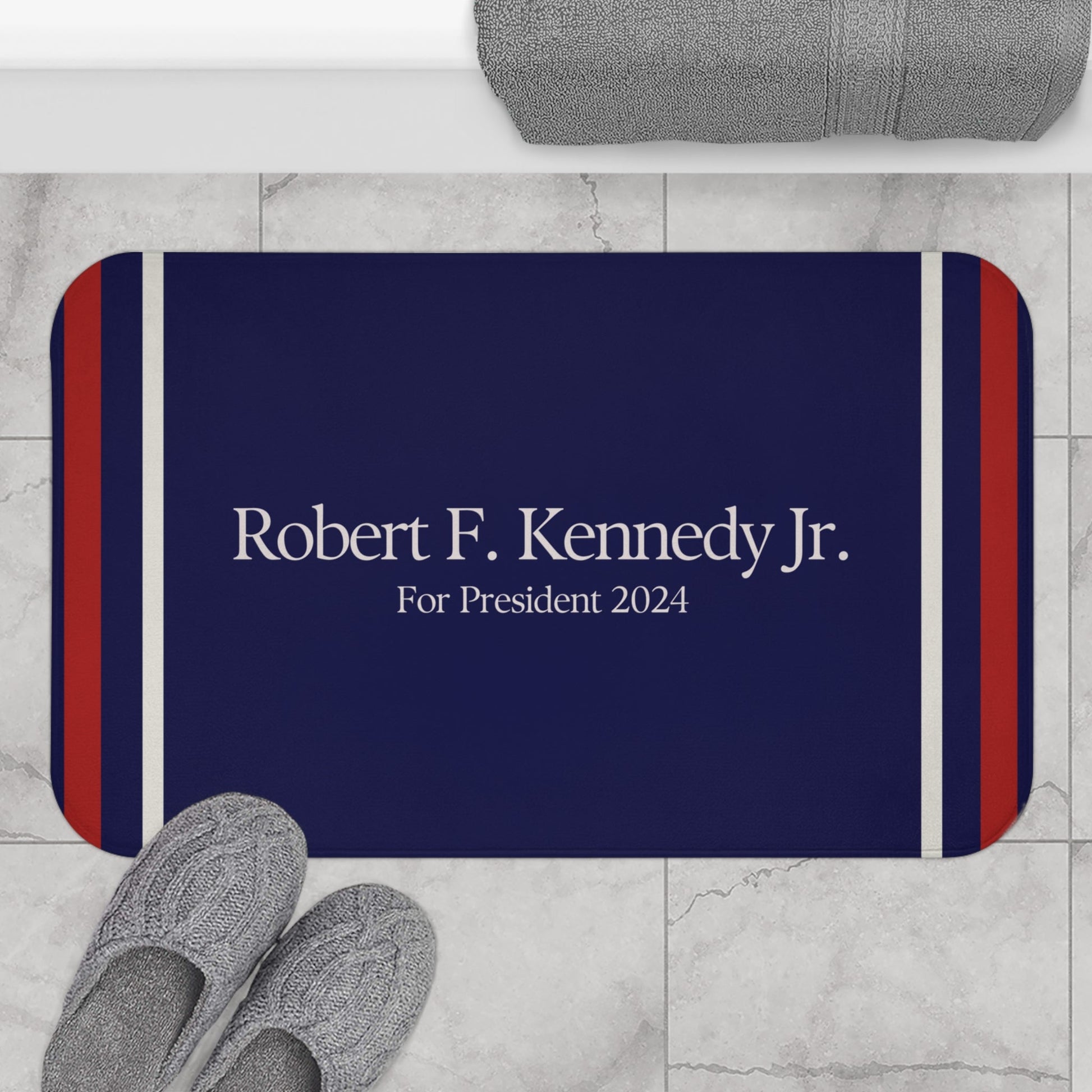 Kennedy for President Striped Navy Bath Mat - TEAM KENNEDY. All rights reserved