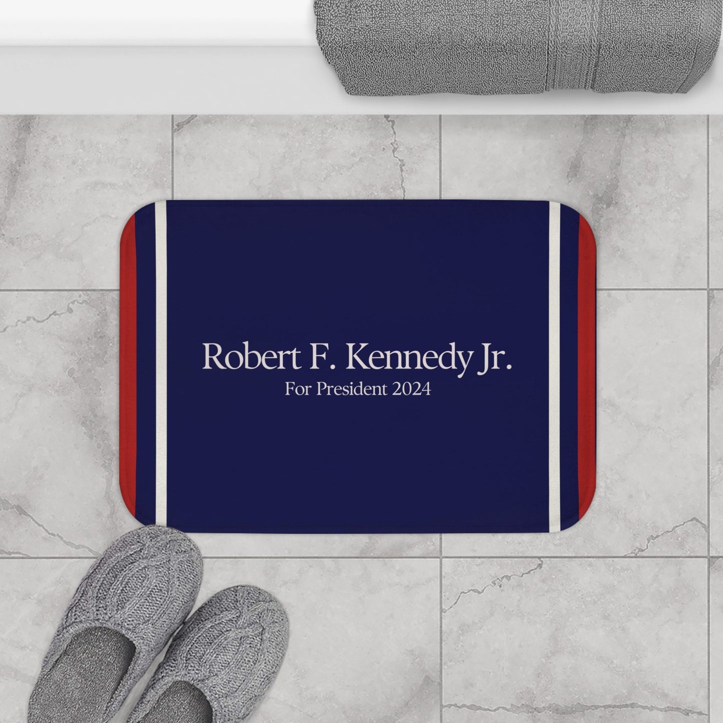 Kennedy for President Striped Navy Bath Mat - TEAM KENNEDY. All rights reserved