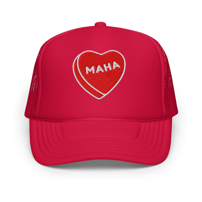 MAHA Candy Heart Embroidered Foam Trucker Hat - Team Kennedy Official Merchandise