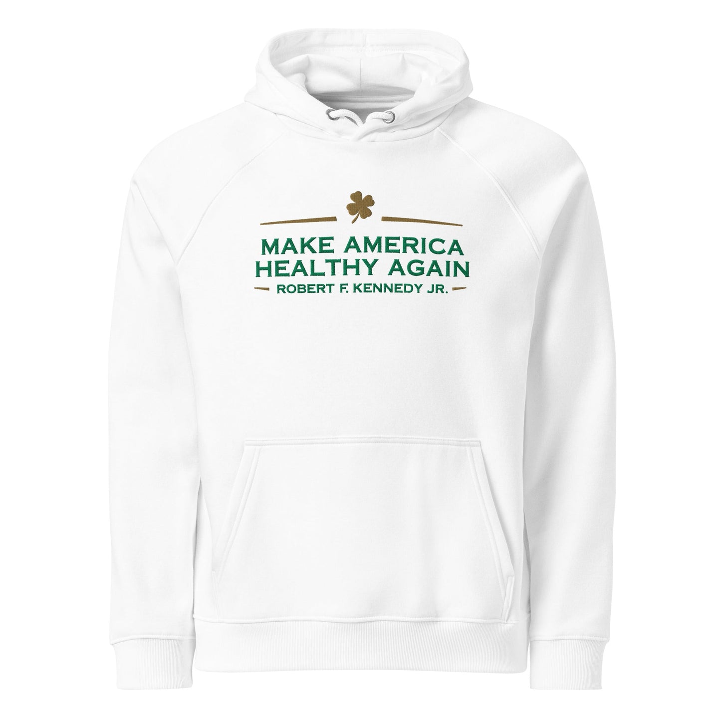 Make America Healthy Again Clover Embroidered Unisex Eco Raglan Hoodie - Team Kennedy Official Merchandise