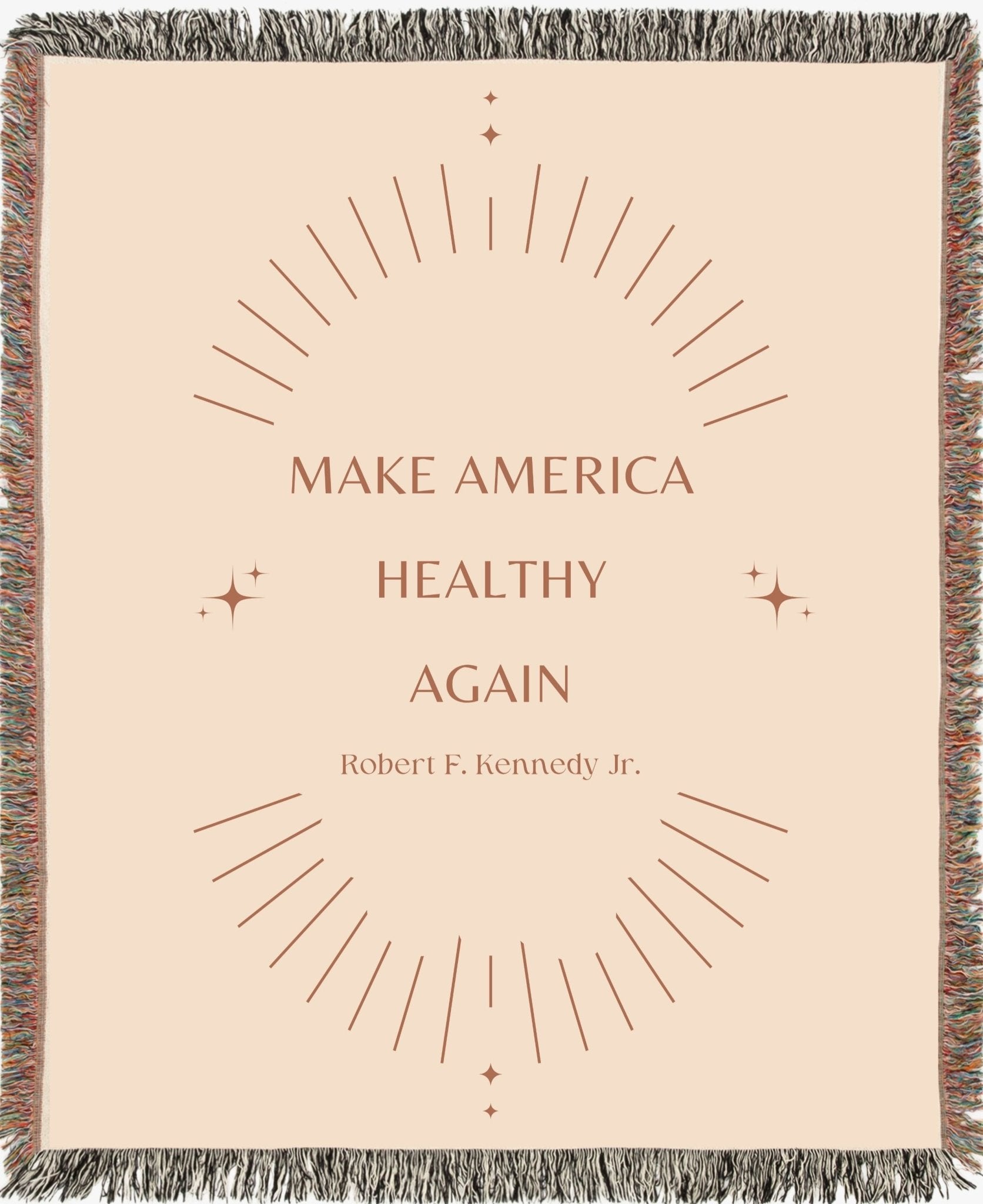 Make America Healthy Again Cream/Brown Woven Blanket - Team Kennedy Official Merchandise