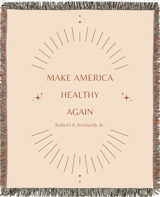 Make America Healthy Again Cream/Brown Woven Blanket - Team Kennedy Official Merchandise