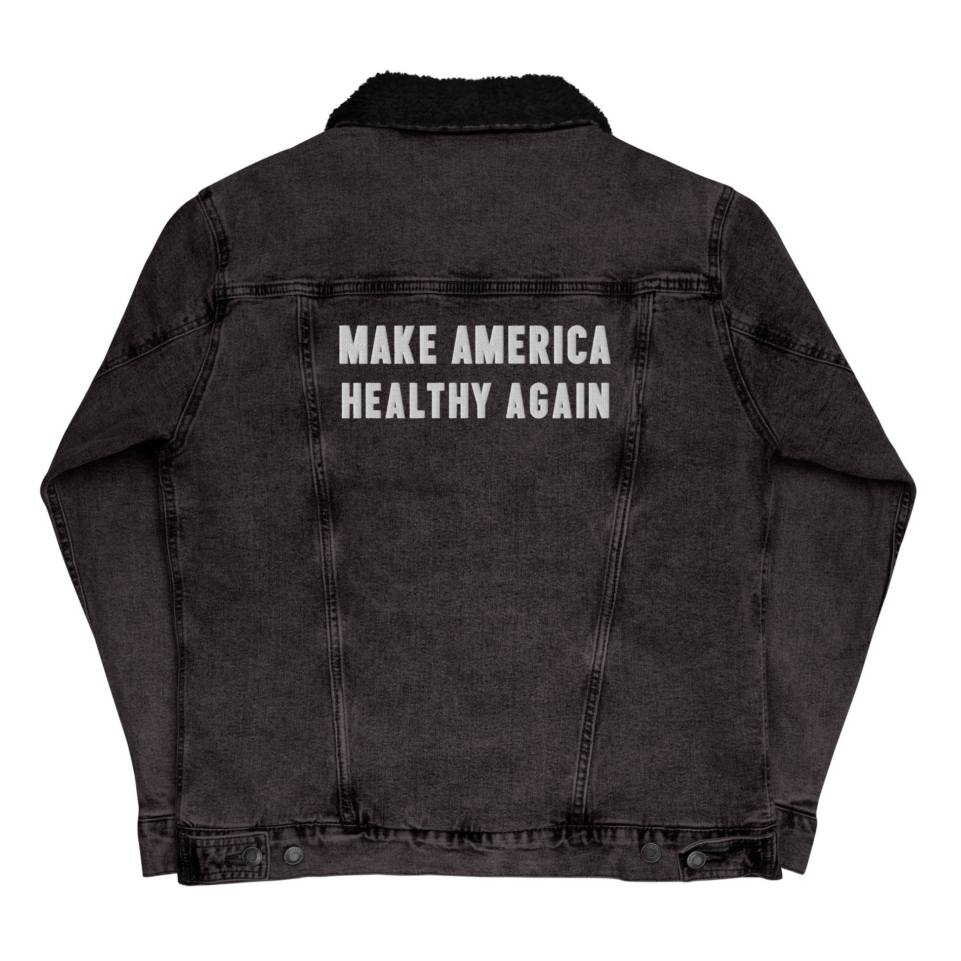 Make America Healthy Again Embroidered Unisex Denim Sherpa Jacket - Team Kennedy Official Merchandise