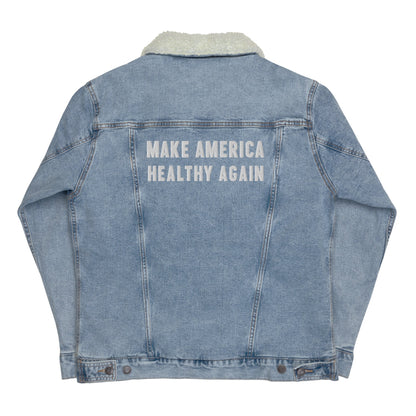 Make America Healthy Again Embroidered Unisex Denim Sherpa Jacket - Team Kennedy Official Merchandise