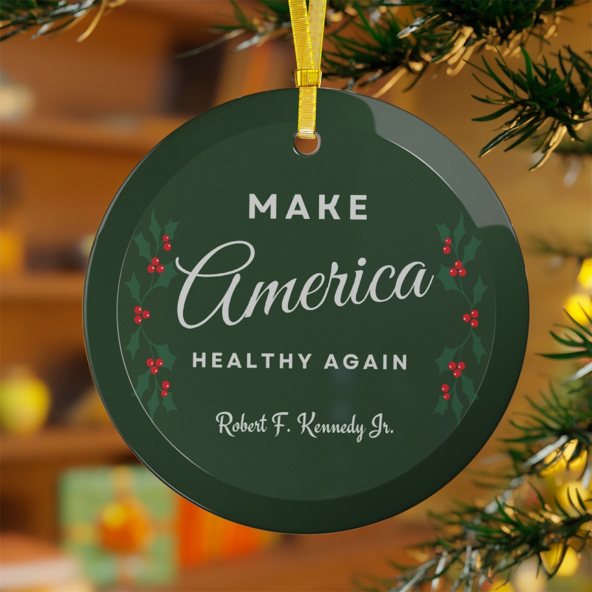 Make America Healthy Again Holiday Glass Ornament - Team Kennedy Official Merchandise