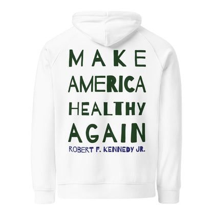 Make America Healthy Again II Back Unisex Eco Raglan Hoodie - Team Kennedy Official Merchandise