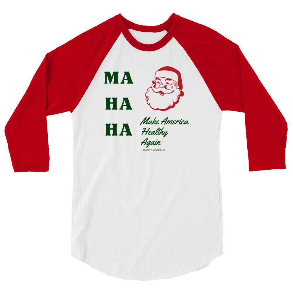 Make America Healthy Again Santa 3/4 Sleeve Raglan Shirt - Team Kennedy Official Merchandise