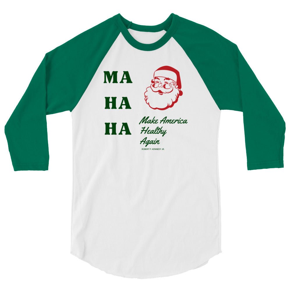 Make America Healthy Again Santa 3/4 Sleeve Raglan Shirt - Team Kennedy Official Merchandise