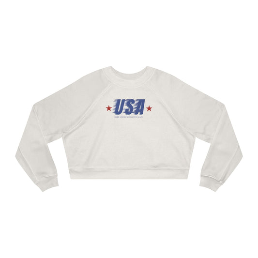 Retro USA Make America Healthy Again Women's Cropped Fleece Pullover - Team Kennedy Official Merchandise