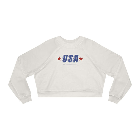 Retro USA Make America Healthy Again Women's Cropped Fleece Pullover - Team Kennedy Official Merchandise