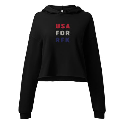 USA for RFK Embroidered Crop Hoodie - Team Kennedy Official Merchandise